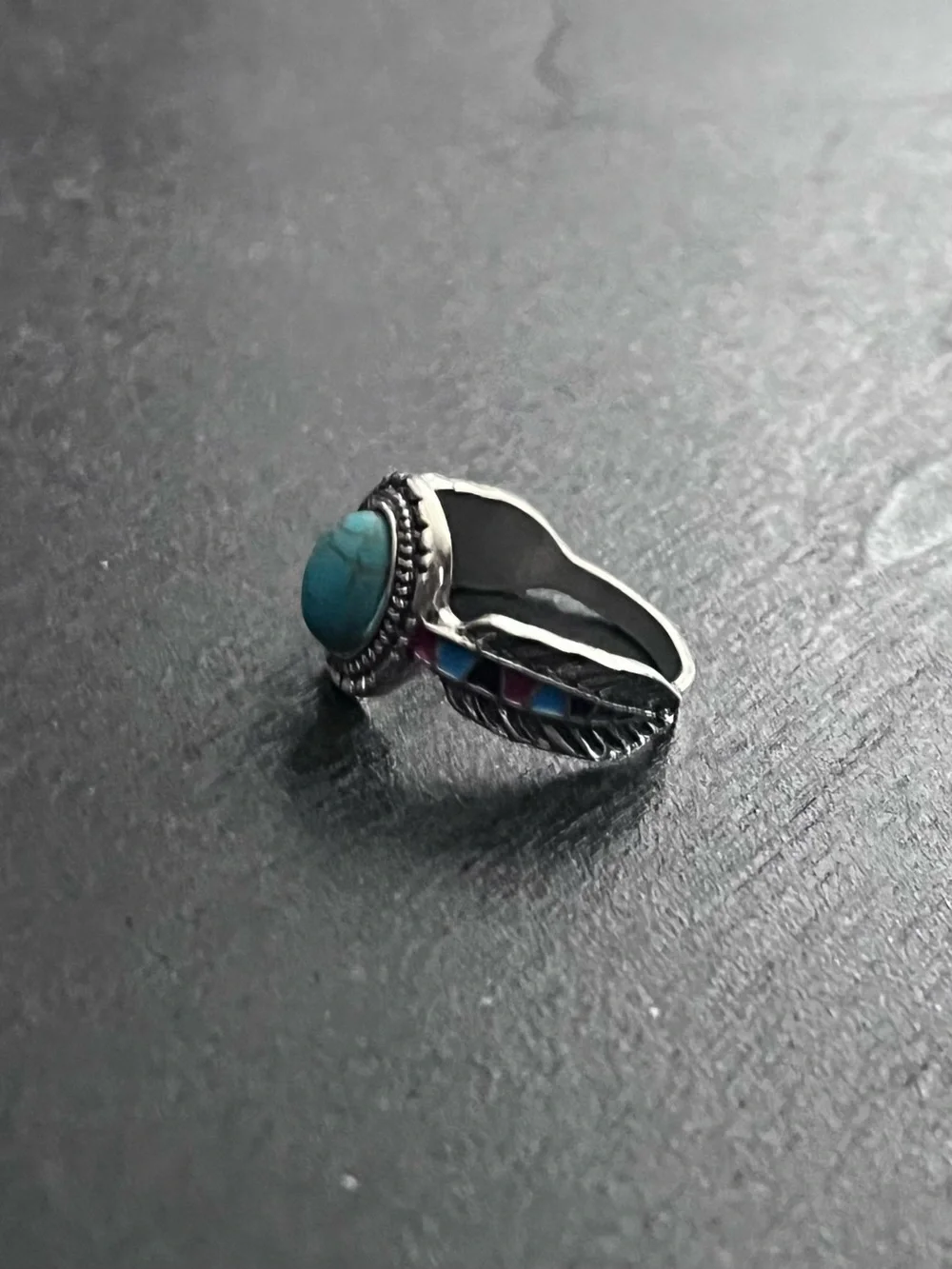 Turquoise Boho Tribal Feather Ring
